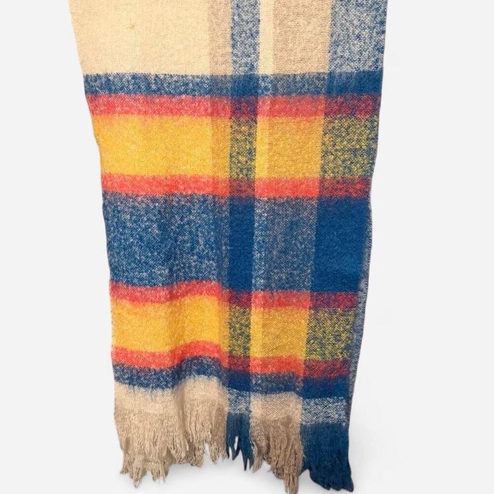 American Eagle Mohair Wool Blend Plaid Fringe Scarf Oversized